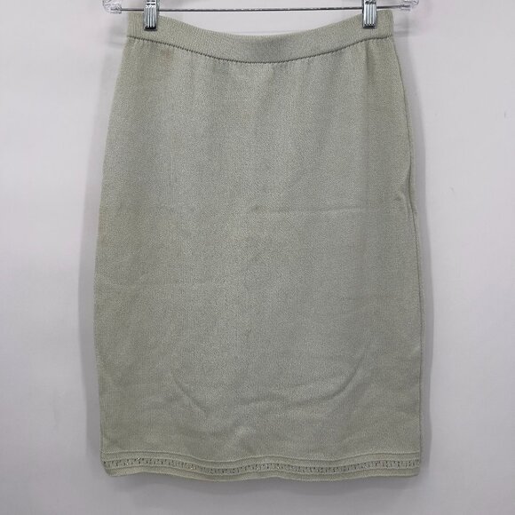 St. John Evening by Marie Gray Knit Skirt with Beaded Hem — Size 10, Light Gray - Picture 1 of 15